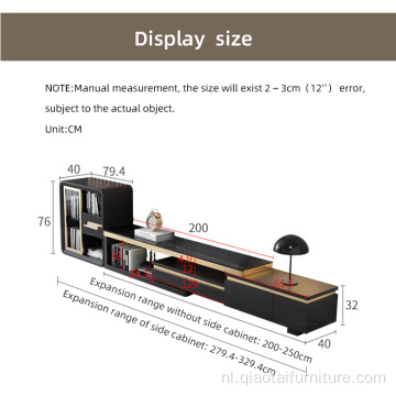 Moderne zwarte tv-console van gehard glas met lade